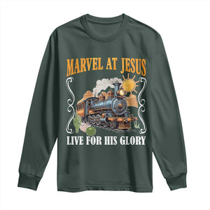 Summer VBS 2025 Long Sleeve Shirt Marvel at Jesus Live for His Glory Christian Bible Camp TS02 Dark Forest Green Print Your Wear