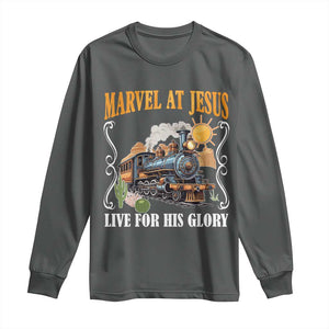 Summer VBS 2025 Long Sleeve Shirt Marvel at Jesus Live for His Glory Christian Bible Camp TS02 Dark Heather Print Your Wear