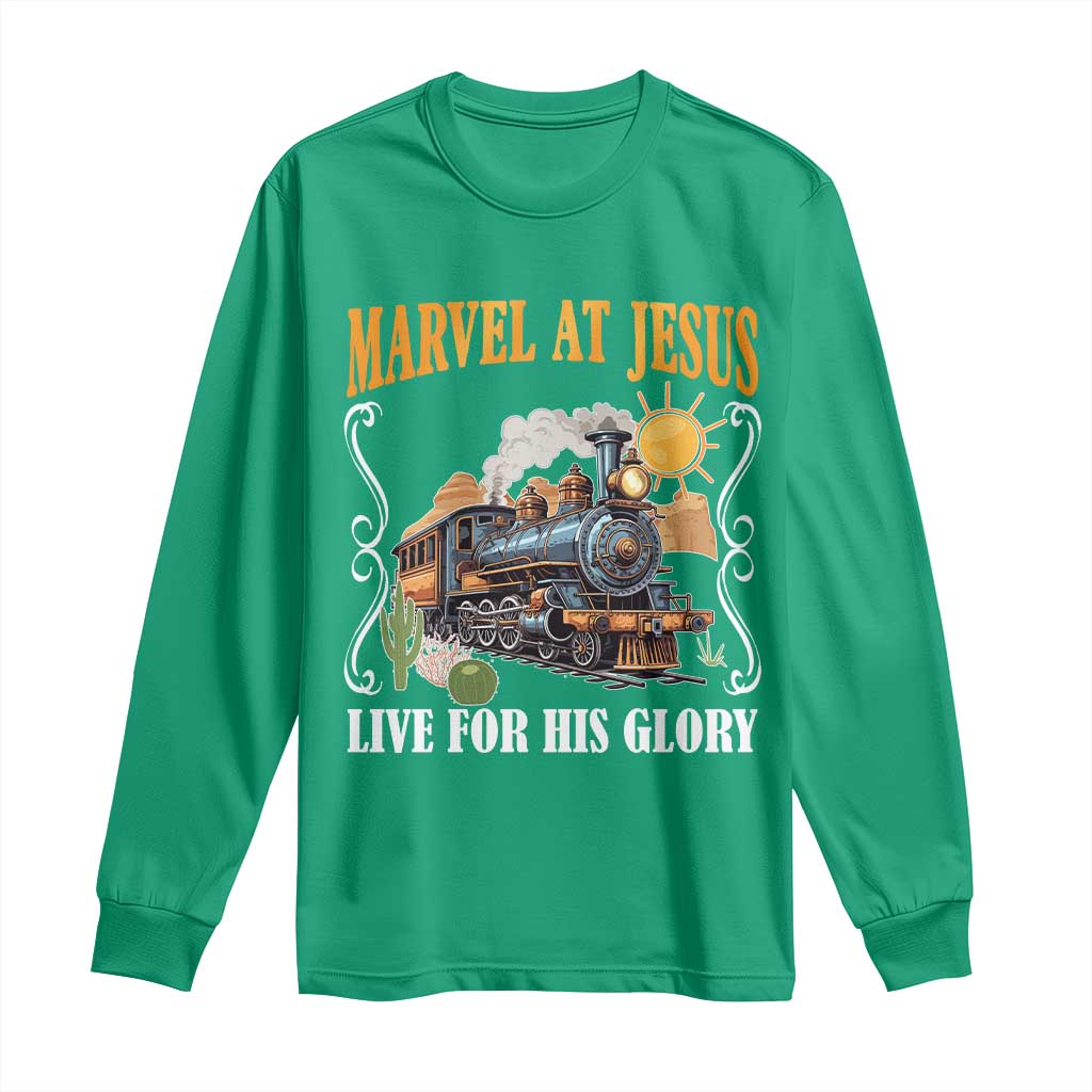 Summer VBS 2025 Long Sleeve Shirt Marvel at Jesus Live for His Glory Christian Bible Camp TS02 Irish Green Print Your Wear
