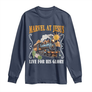 Summer VBS 2025 Long Sleeve Shirt Marvel at Jesus Live for His Glory Christian Bible Camp TS02 Navy Print Your Wear