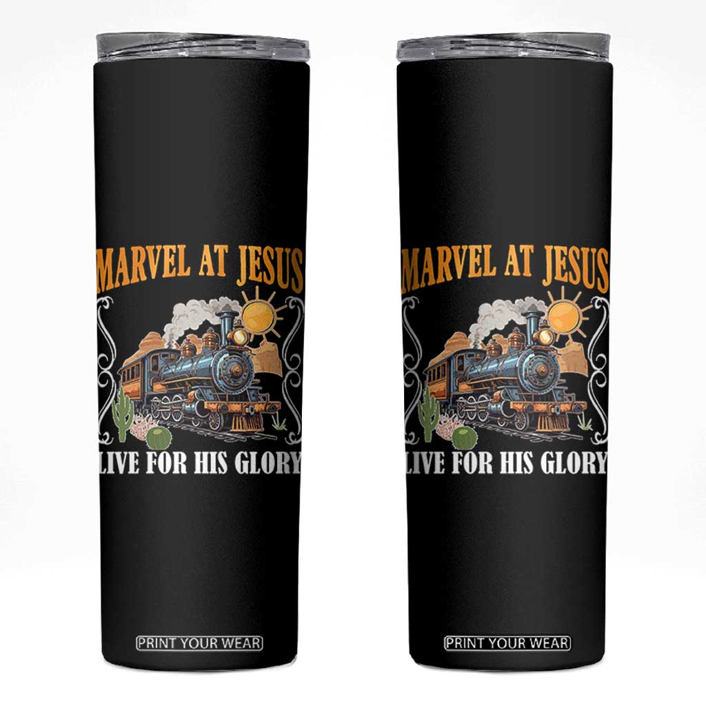 Summer VBS 2025 Skinny Tumbler Marvel at Jesus Live for His Glory Christian Bible Camp TS02 Black Print Your Wear