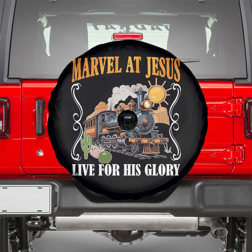 Summer VBS 2025 Spare Tire Cover Marvel at Jesus Live for His Glory Christian Bible Camp TS02 Black Print Your Wear