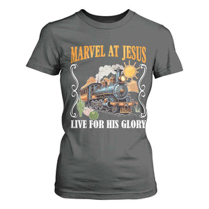 Summer VBS 2025 T Shirt For Women Marvel at Jesus Live for His Glory Christian Bible Camp TS02 Dark Heather Print Your Wear