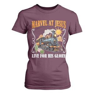Summer VBS 2025 T Shirt For Women Marvel at Jesus Live for His Glory Christian Bible Camp TS02 Maroon Print Your Wear