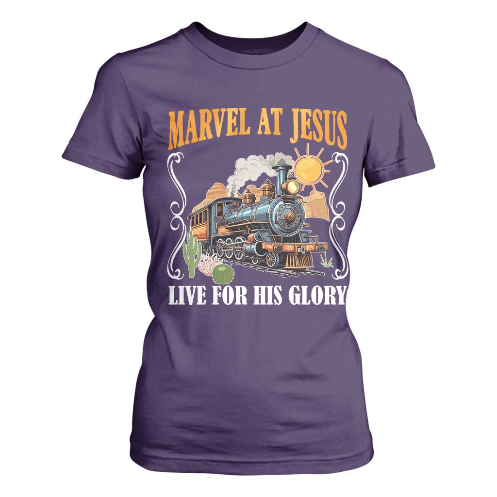 Summer VBS 2025 T Shirt For Women Marvel at Jesus Live for His Glory Christian Bible Camp TS02 Purple Print Your Wear
