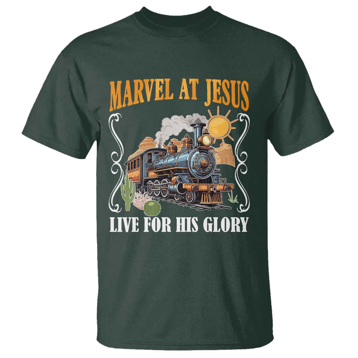 Summer VBS 2025 T Shirt Marvel at Jesus Live for His Glory Christian Bible Camp TS02 Dark Forest Green Print Your Wear