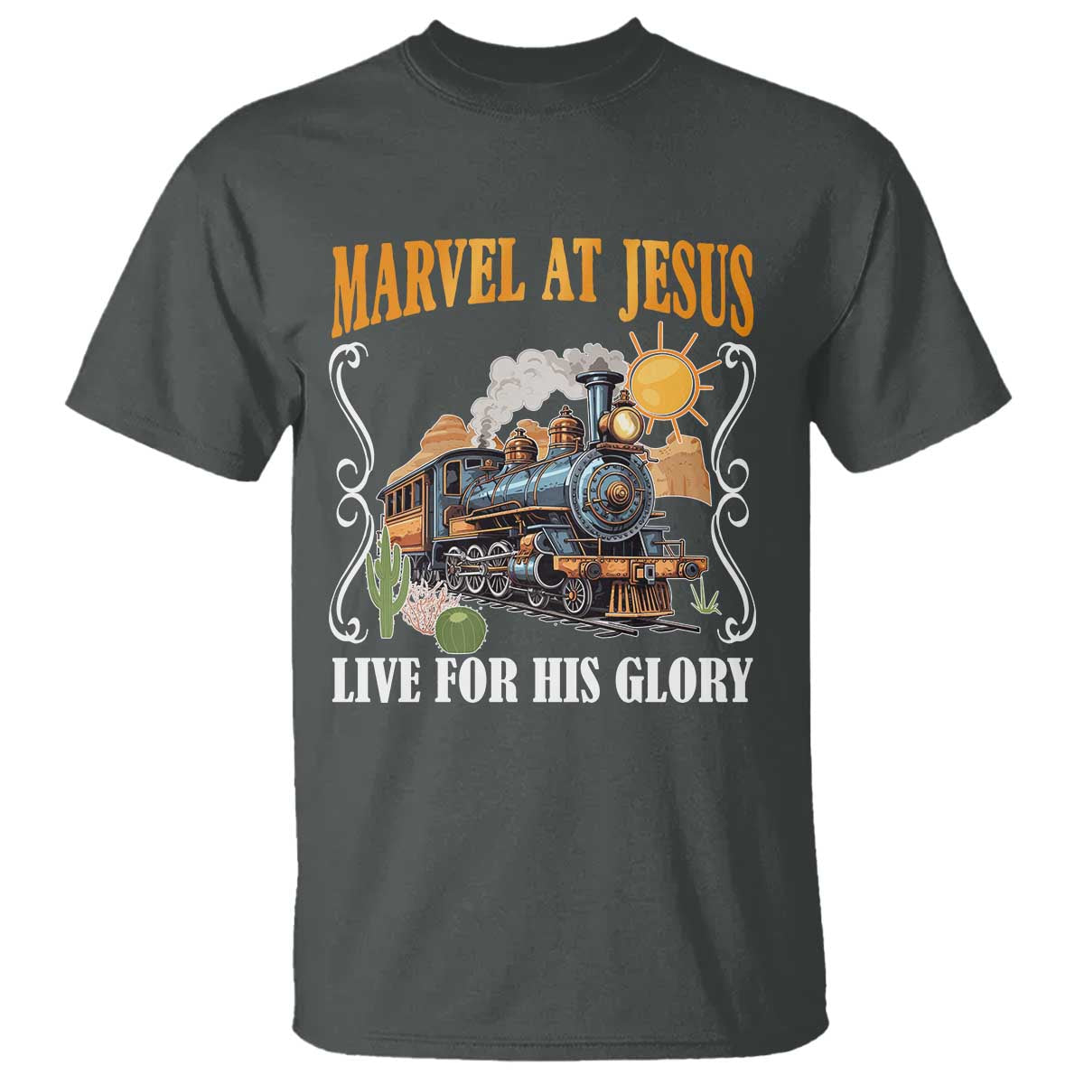 Summer VBS 2025 T Shirt Marvel at Jesus Live for His Glory Christian Bible Camp TS02 Dark Heather Print Your Wear