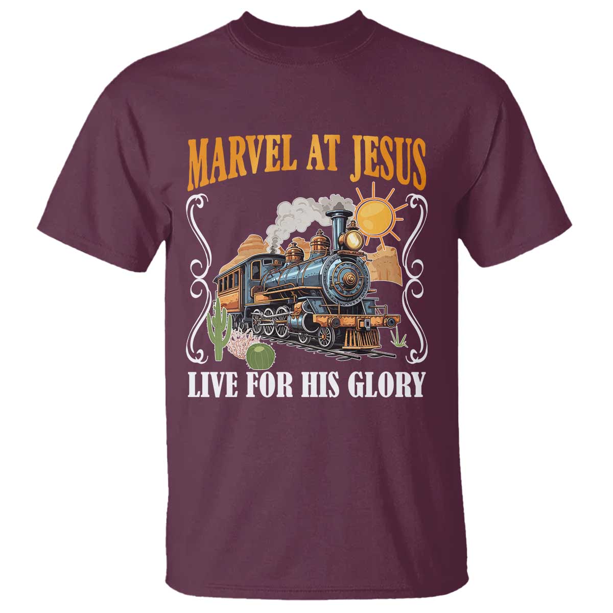 Summer VBS 2025 T Shirt Marvel at Jesus Live for His Glory Christian Bible Camp TS02 Maroon Print Your Wear