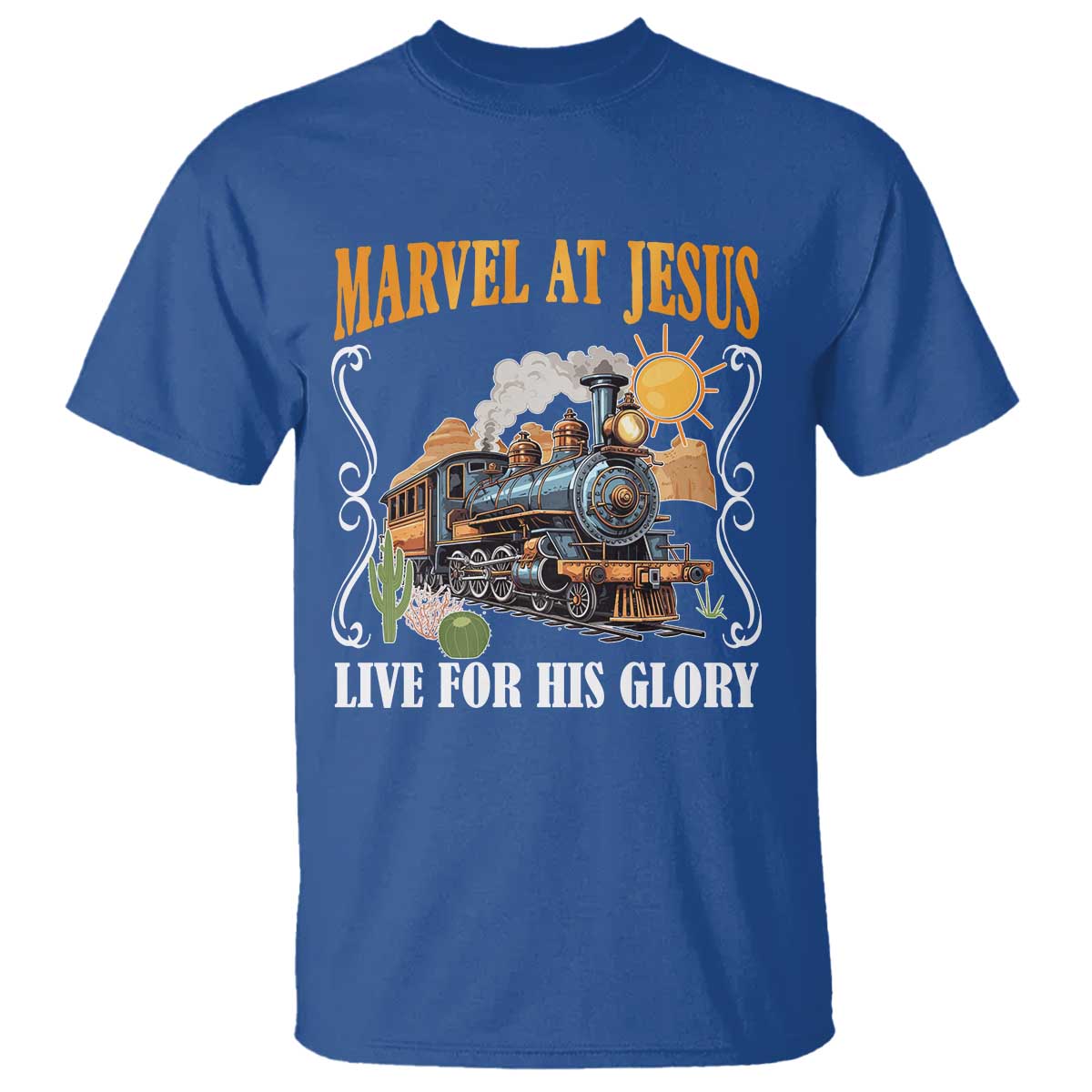 Summer VBS 2025 T Shirt Marvel at Jesus Live for His Glory Christian Bible Camp TS02 Royal Blue Print Your Wear