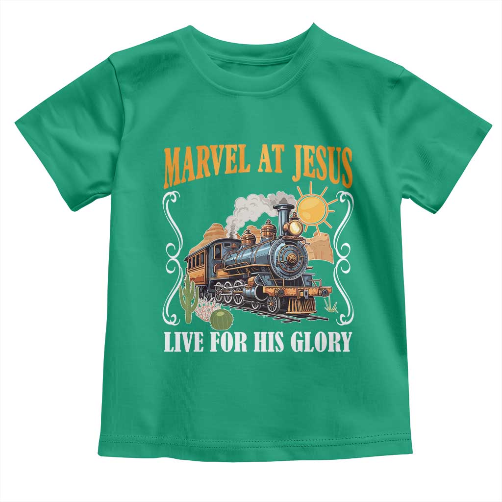Summer VBS 2025 Toddler T Shirt Marvel at Jesus Live for His Glory Christian Bible Camp TS02 Irish Green Print Your Wear