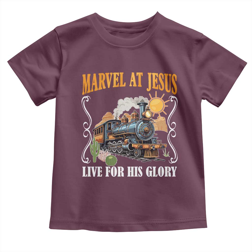 Summer VBS 2025 Toddler T Shirt Marvel at Jesus Live for His Glory Christian Bible Camp TS02 Maroon Print Your Wear