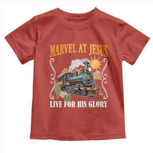 Summer VBS 2025 Toddler T Shirt Marvel at Jesus Live for His Glory Christian Bible Camp TS02 Red Print Your Wear