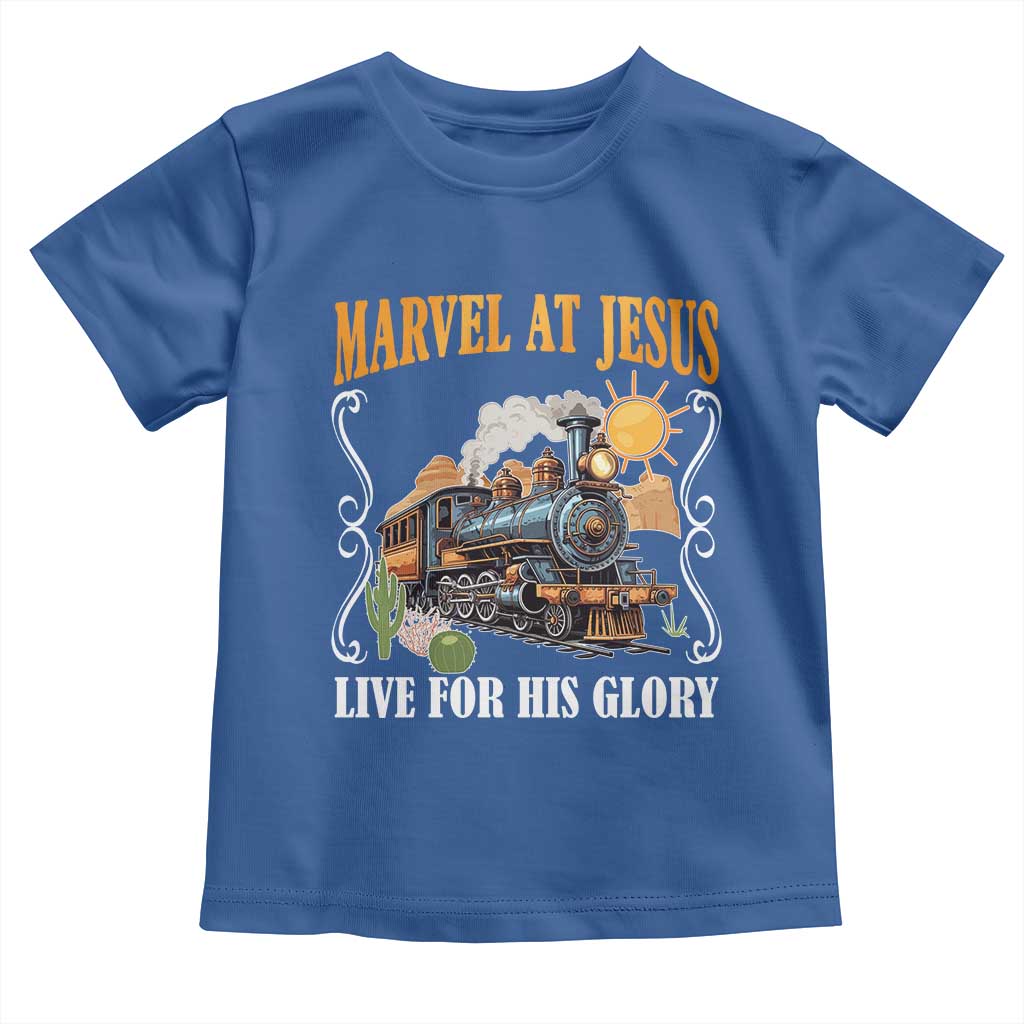 Summer VBS 2025 Toddler T Shirt Marvel at Jesus Live for His Glory Christian Bible Camp TS02 Royal Blue Print Your Wear