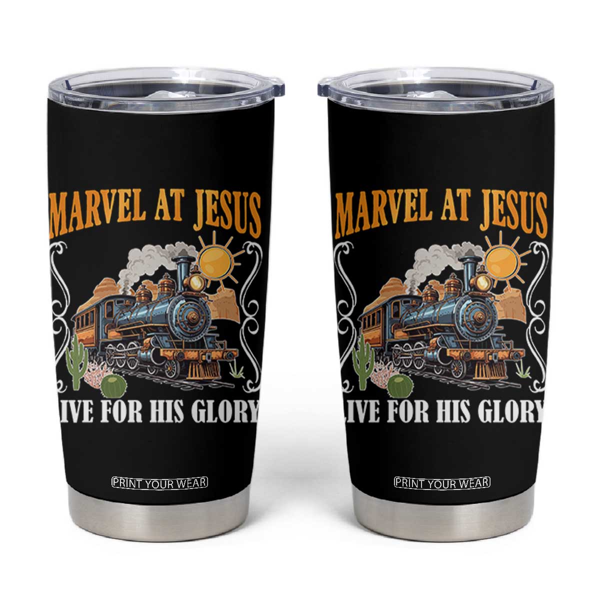 Summer VBS 2025 Tumbler Cup Marvel at Jesus Live for His Glory Christian Bible Camp TS02 Black Print Your Wear