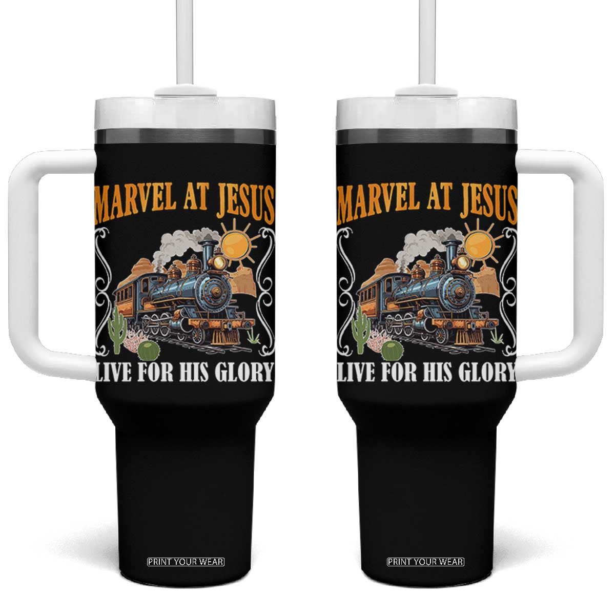 Summer VBS 2025 Tumbler With Handle Marvel at Jesus Live for His Glory Christian Bible Camp TS02 One Size: 40 oz Black Print Your Wear