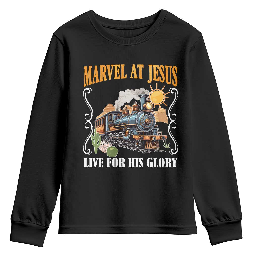 Summer VBS 2025 Youth Sweatshirt Marvel at Jesus Live for His Glory Christian Bible Camp TS02 Black Print Your Wear