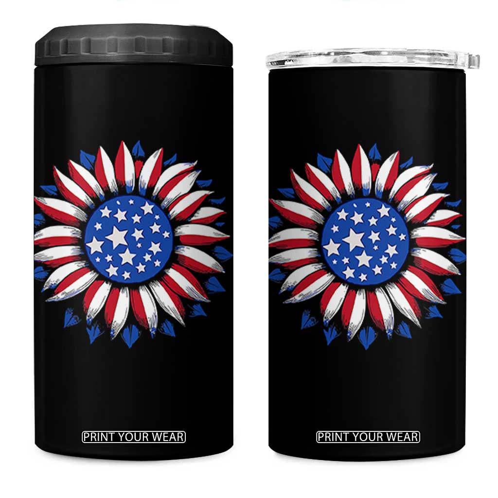 Sunflower American Flag 4 in 1 Can Cooler Tumbler Floral USA 4th of July Merica TS10 One Size: 16 oz Black Print Your Wear