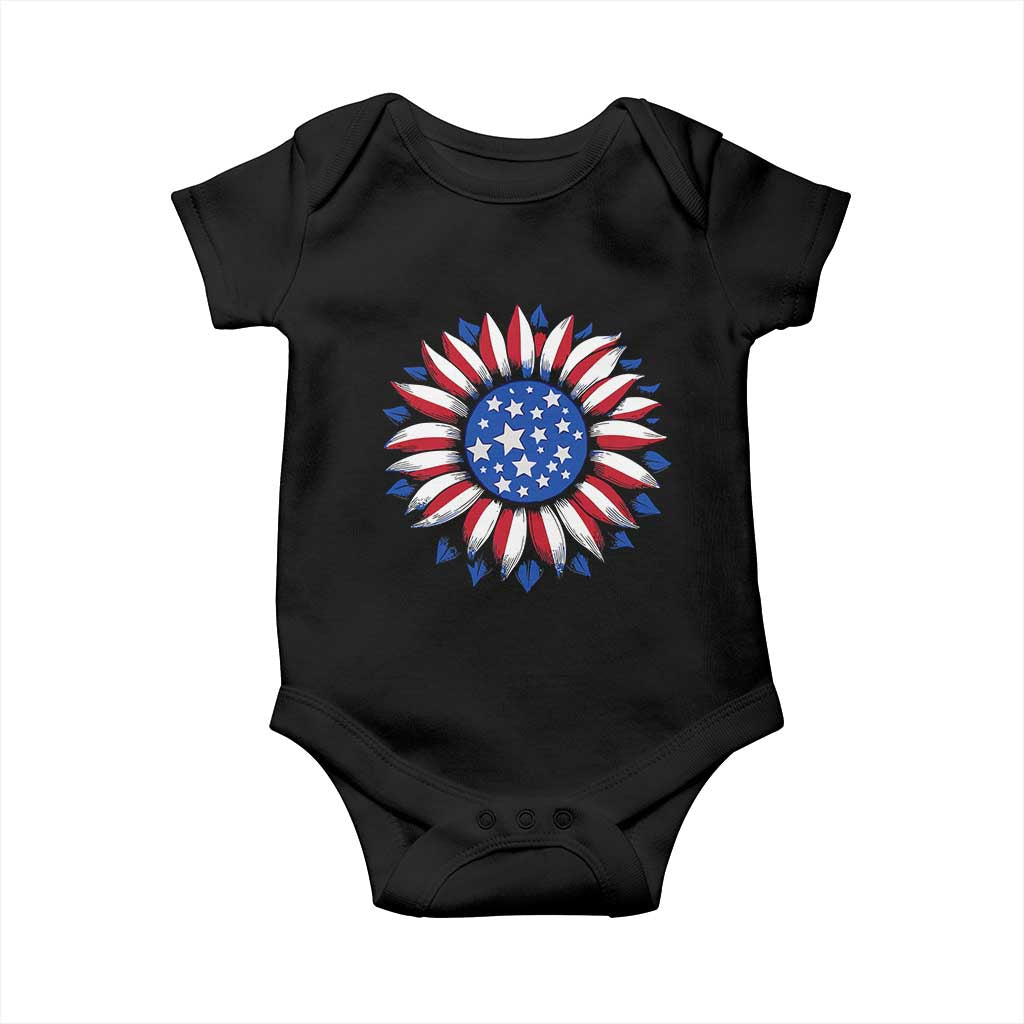 Sunflower American Flag Baby Onesie Floral USA 4th of July Merica TS10 Black Print Your Wear