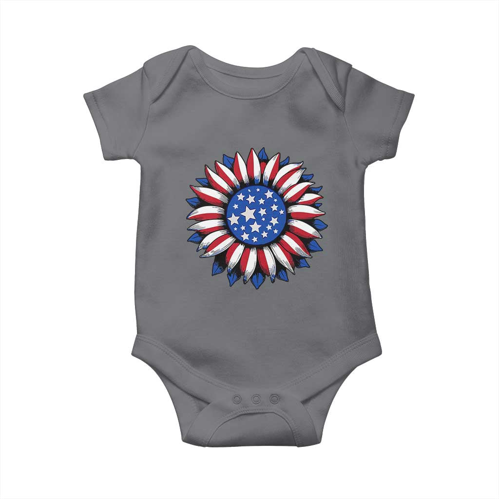 Sunflower American Flag Baby Onesie Floral USA 4th of July Merica TS10 Charcoal Print Your Wear