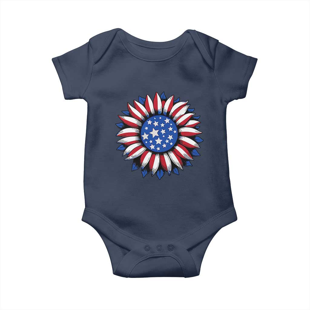 Sunflower American Flag Baby Onesie Floral USA 4th of July Merica TS10 Navy Print Your Wear