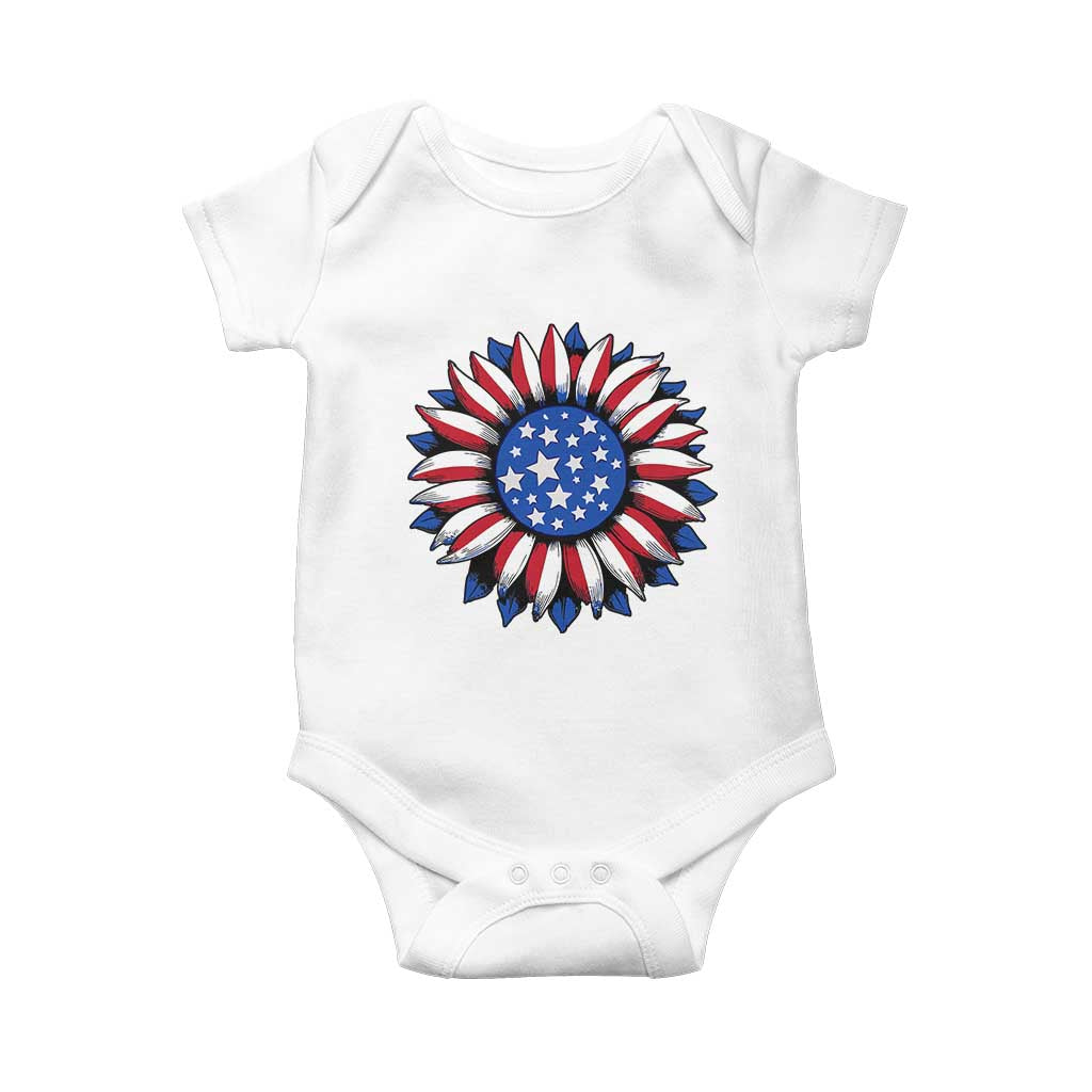 Sunflower American Flag Baby Onesie Floral USA 4th of July Merica TS10 White Print Your Wear