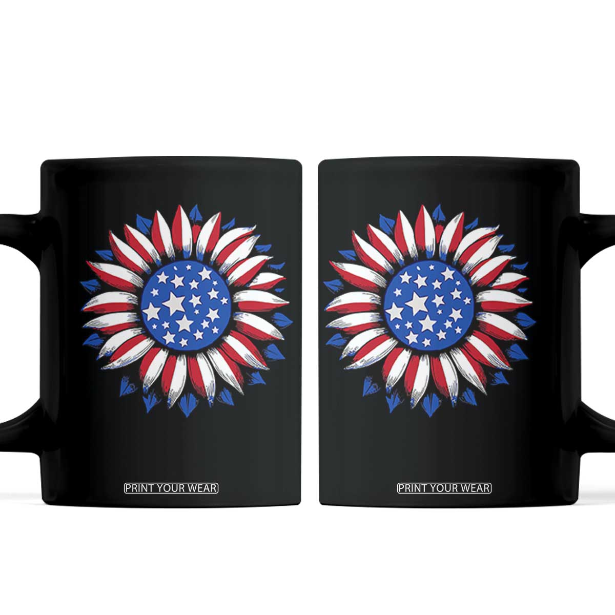Sunflower American Flag Coffee Mug Floral USA 4th of July Merica TS10 Black Print Your Wear