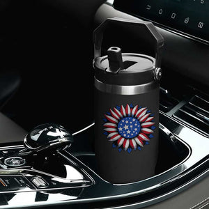 Sunflower American Flag Flip Straw Tumbler Floral USA 4th of July Merica TS10 Print Your Wear
