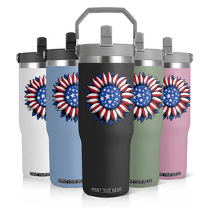 Sunflower American Flag Flip Straw Tumbler Floral USA 4th of July Merica TS10 Print Your Wear