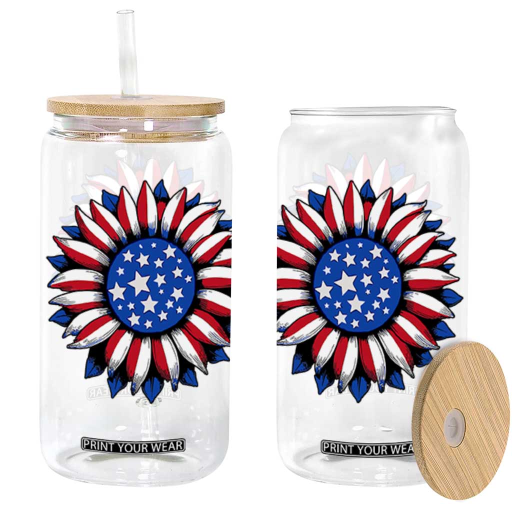 Sunflower American Flag Glass Can Floral USA 4th of July Merica TS10 Black Print Your Wear