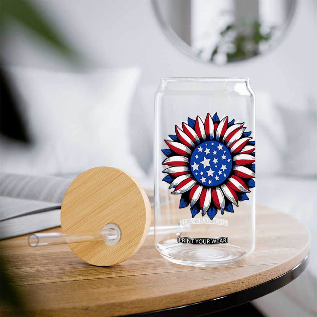 Sunflower American Flag Glass Can Floral USA 4th of July Merica TS10 Print Your Wear