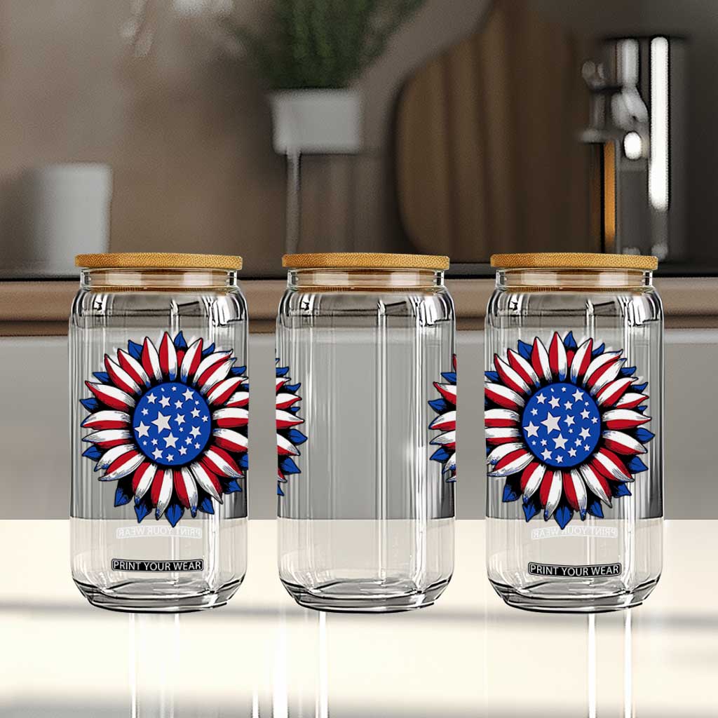 Sunflower American Flag Glass Can Floral USA 4th of July Merica TS10 Print Your Wear