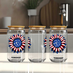 Sunflower American Flag Glass Can Floral USA 4th of July Merica TS10 Print Your Wear