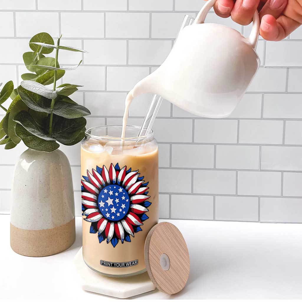 Sunflower American Flag Glass Can Floral USA 4th of July Merica TS10 Print Your Wear