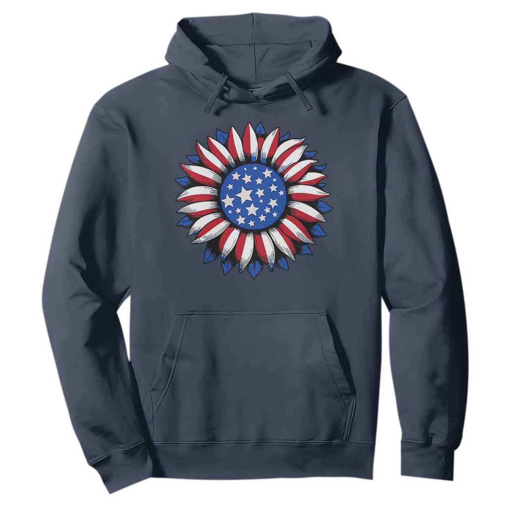Sunflower American Flag Hoodie Floral USA 4th of July Merica TS10 Navy Print Your Wear