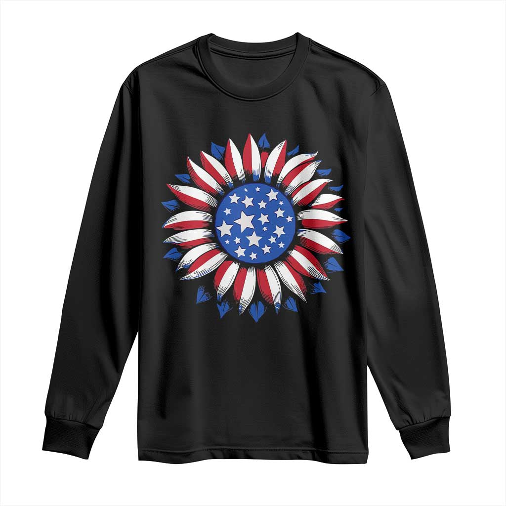 Sunflower American Flag Long Sleeve Shirt Floral USA 4th of July Merica TS10 Black Print Your Wear