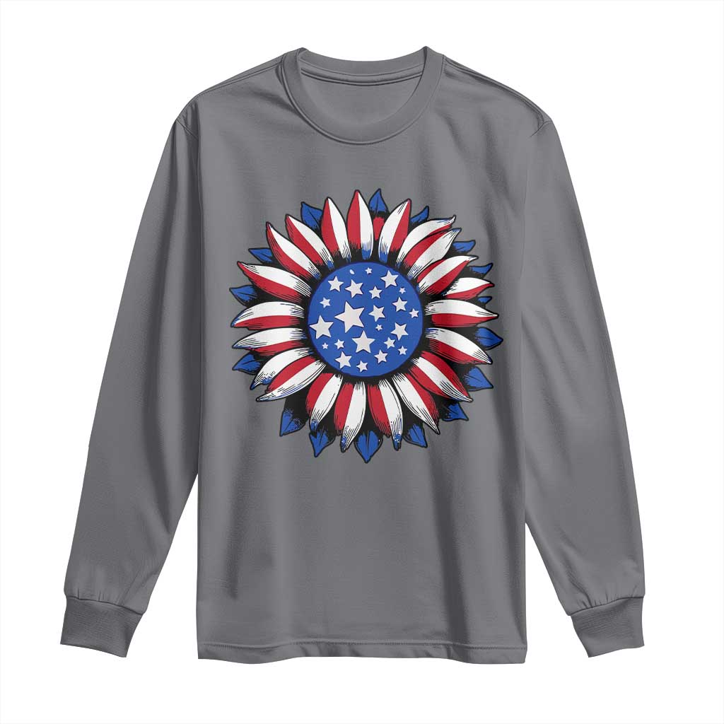 Sunflower American Flag Long Sleeve Shirt Floral USA 4th of July Merica TS10 Charcoal Print Your Wear
