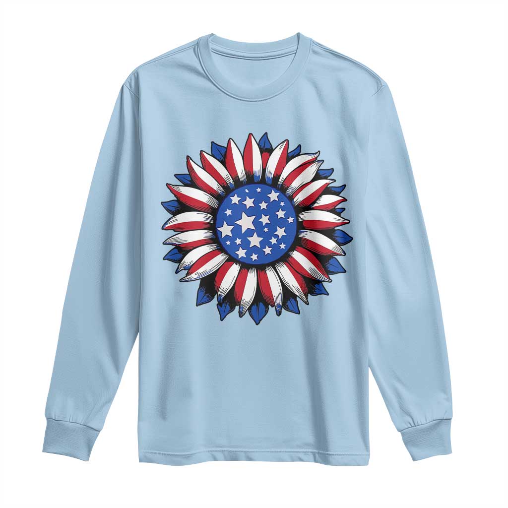 Sunflower American Flag Long Sleeve Shirt Floral USA 4th of July Merica TS10 Light Blue Print Your Wear