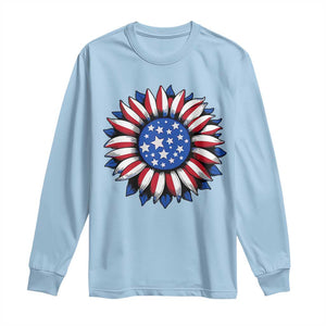 Sunflower American Flag Long Sleeve Shirt Floral USA 4th of July Merica TS10 Light Blue Print Your Wear