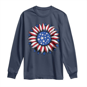 Sunflower American Flag Long Sleeve Shirt Floral USA 4th of July Merica TS10 Navy Print Your Wear