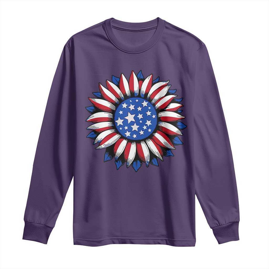 Sunflower American Flag Long Sleeve Shirt Floral USA 4th of July Merica TS10 Purple Print Your Wear
