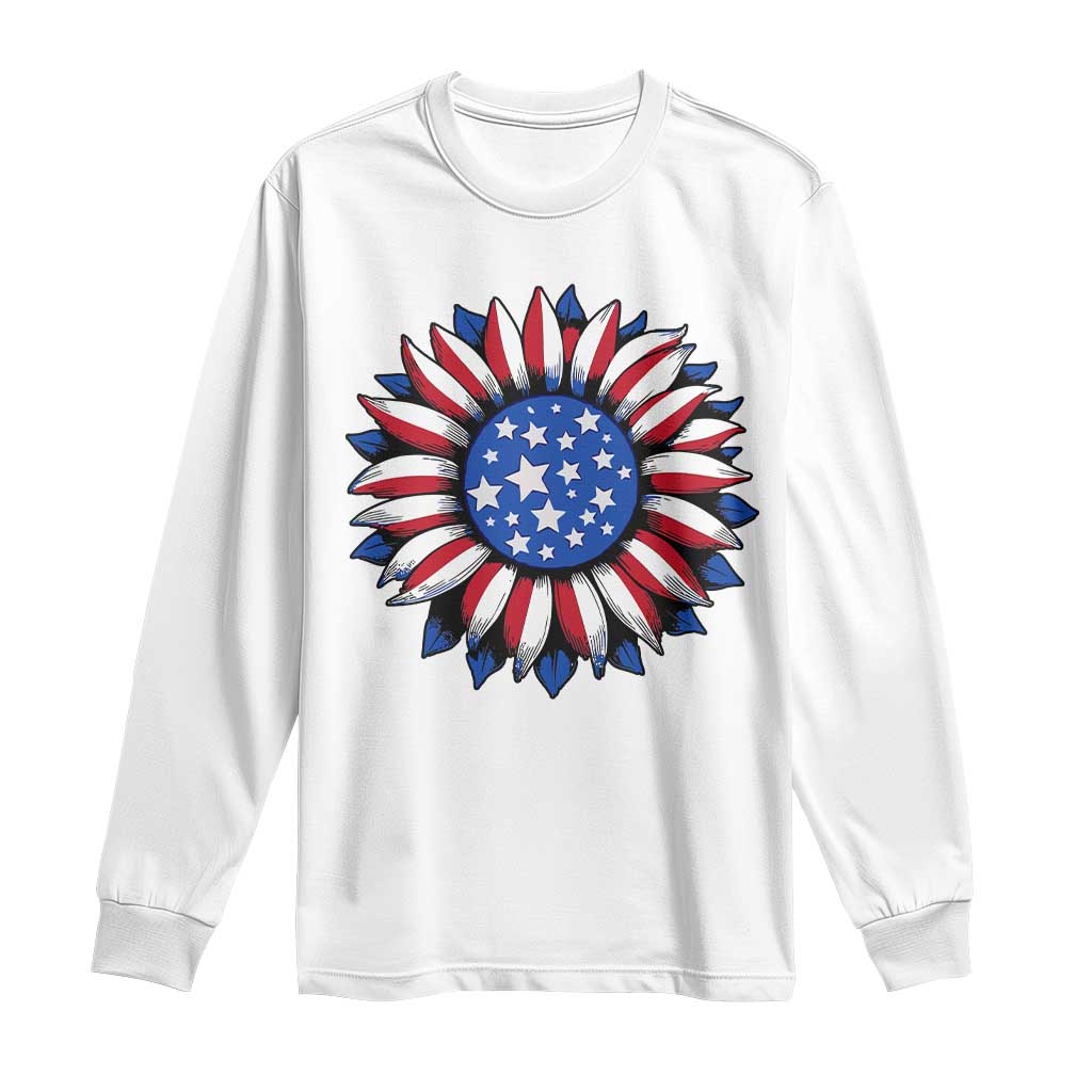 Sunflower American Flag Long Sleeve Shirt Floral USA 4th of July Merica TS10 White Print Your Wear