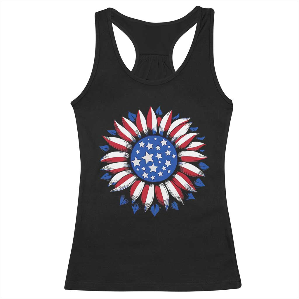 Sunflower American Flag Racerback Tank Top Floral USA 4th of July Merica TS10 Black Print Your Wear