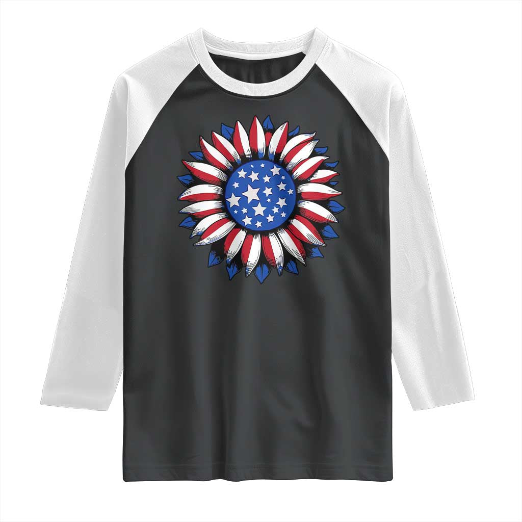 Sunflower American Flag Raglan Shirt Floral USA 4th of July Merica TS10 Black White Print Your Wear