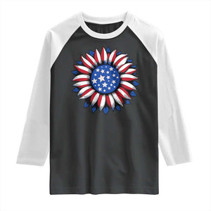 Sunflower American Flag Raglan Shirt Floral USA 4th of July Merica TS10 Black White Print Your Wear