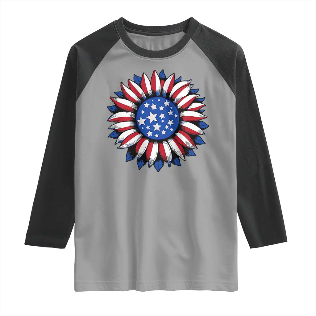 Sunflower American Flag Raglan Shirt Floral USA 4th of July Merica TS10 Sport Gray Black Print Your Wear