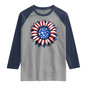 Sunflower American Flag Raglan Shirt Floral USA 4th of July Merica TS10 Sport Gray Navy Print Your Wear