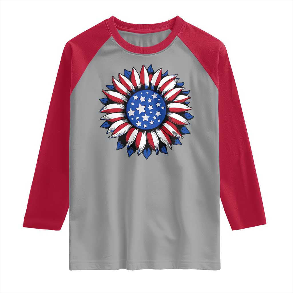 Sunflower American Flag Raglan Shirt Floral USA 4th of July Merica TS10 Sport Gray Red Print Your Wear