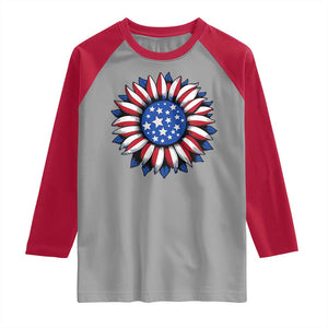Sunflower American Flag Raglan Shirt Floral USA 4th of July Merica TS10 Sport Gray Red Print Your Wear