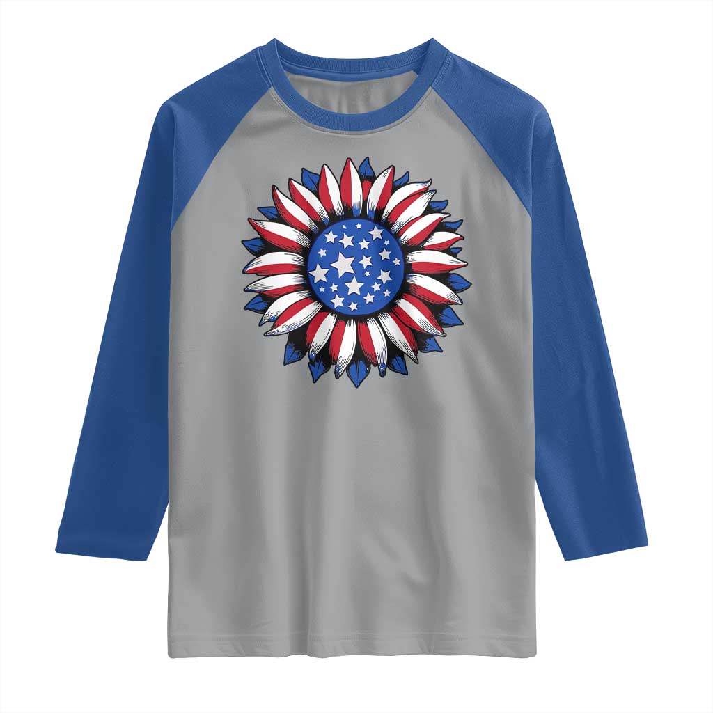 Sunflower American Flag Raglan Shirt Floral USA 4th of July Merica TS10 Sport Gray Royal Print Your Wear