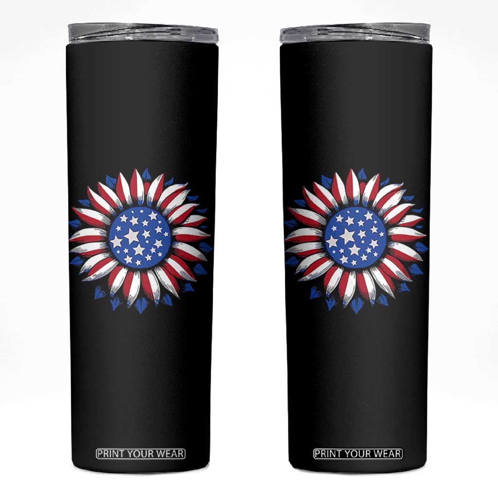 Sunflower American Flag Skinny Tumbler Floral USA 4th of July Merica TS10 Black Print Your Wear